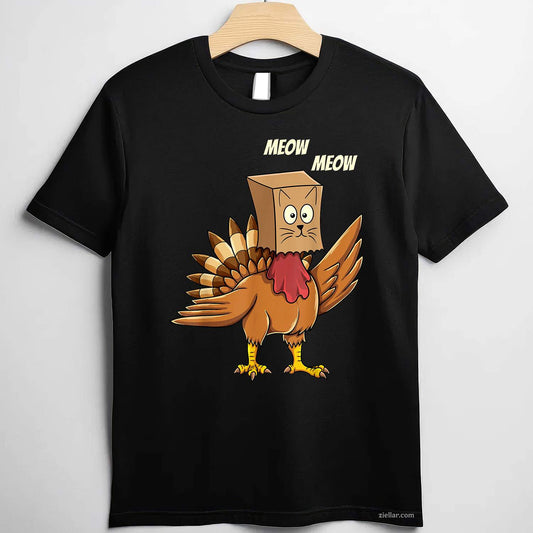 Thanksgiving Turkey Cat Meow Funny Men Women Thanksgiving T-Shirt and Tee for Adults Men Women Unisex