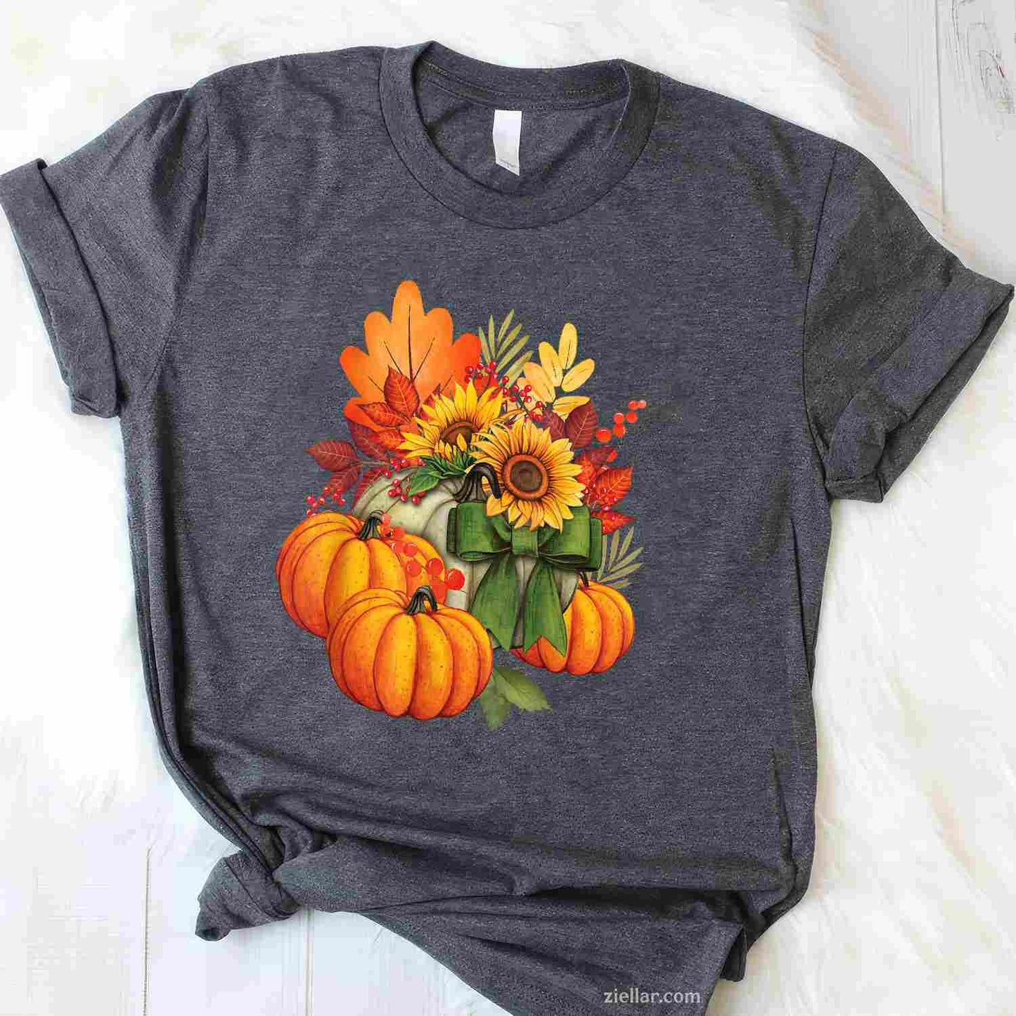 Thanksgiving Pumpkin Sunflower Fall Autumn Holiday T-Shirt and Tee for Adults Men Women Unisex Perfect Gift