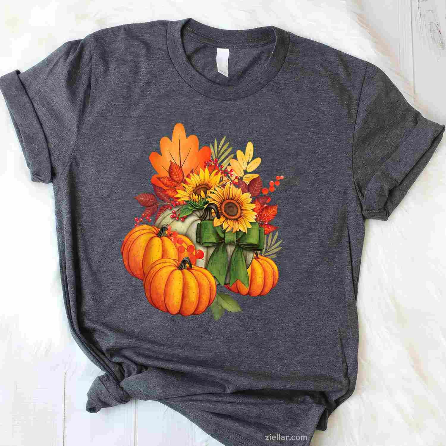 Thanksgiving Pumpkin Sunflower Fall Autumn Holiday T-Shirt and Tee for Adults Men Women Unisex Perfect Gift