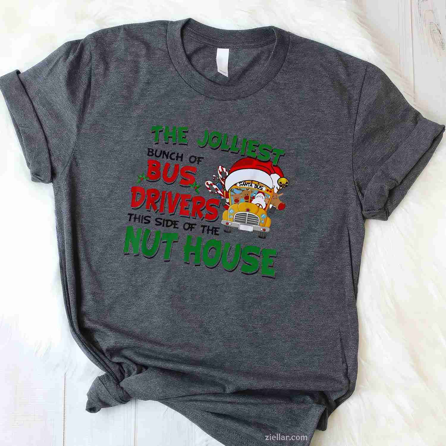 The Jolliest Bunch Of Bus Driver This Side Of The Nut House T-Shirt, A Funny Bus Driver Christmas Tee