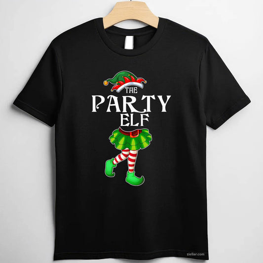 The Party Elf Christmas Matching Family Group T-Shirt, A Funny Party Elf Christmas Family Tee For Adults
