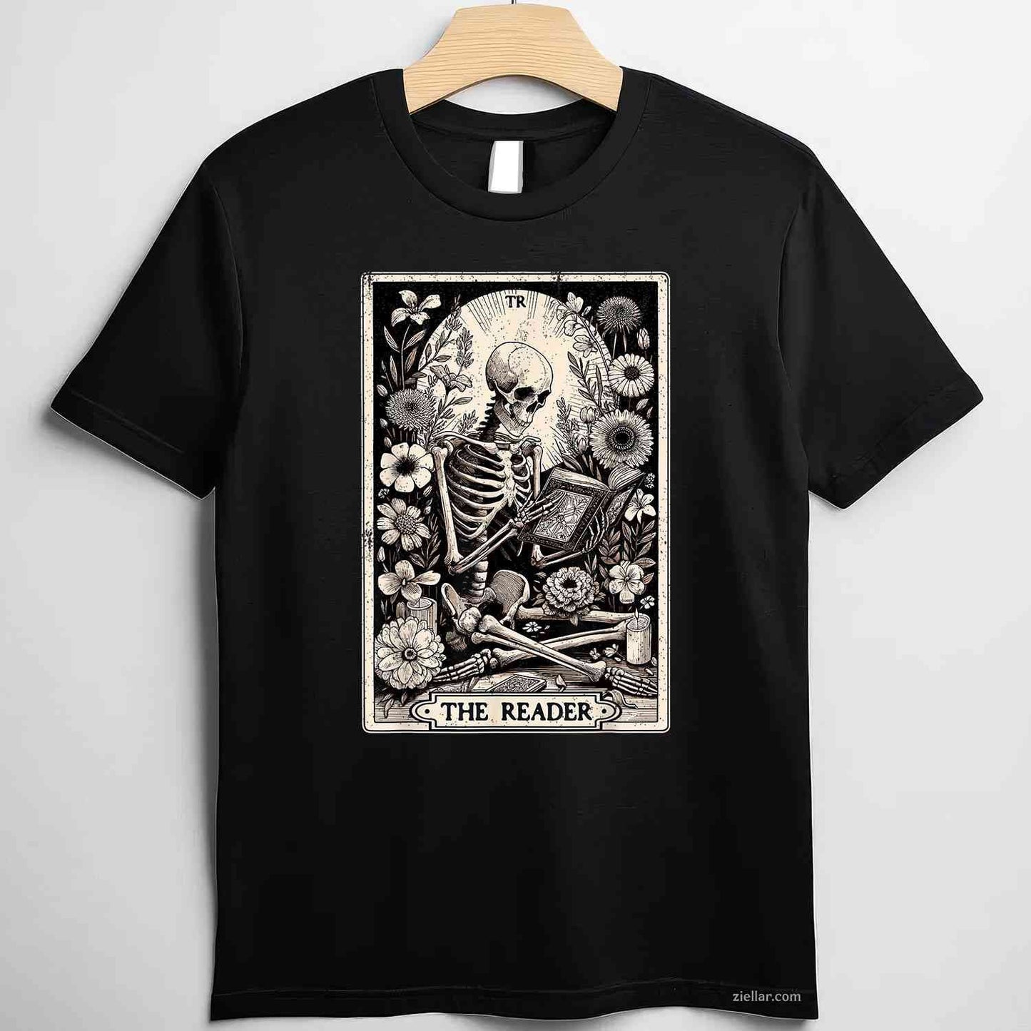 The Reader Tarot Card Funny Book Lover Skeleton Reading Book T-Shirt