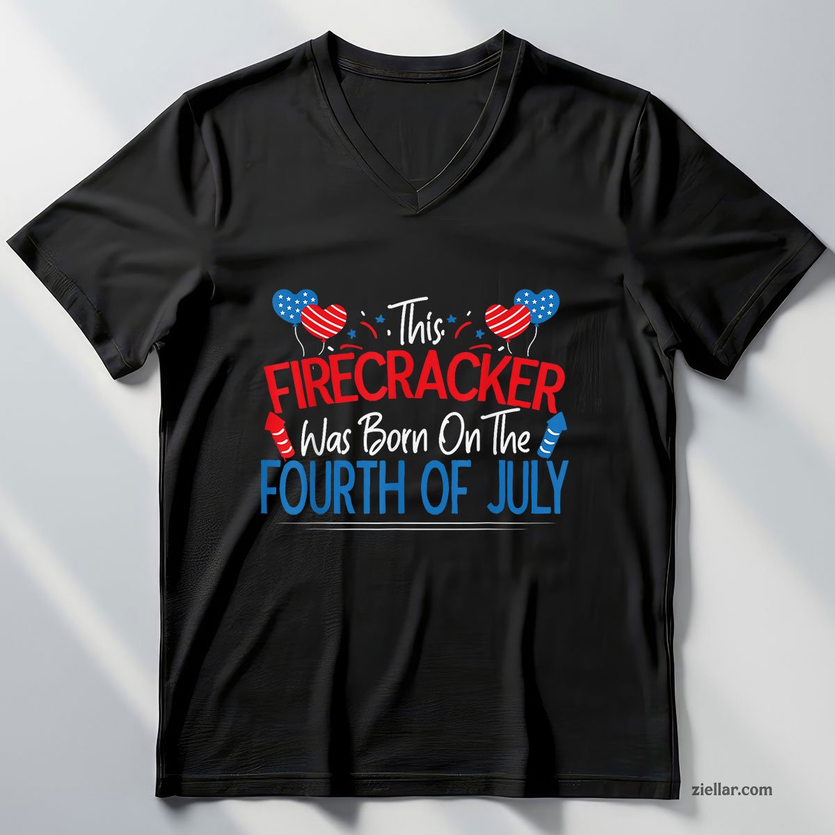 This Firecracker Was Born On The Fourth Of July Birthday V-Neck Shirt