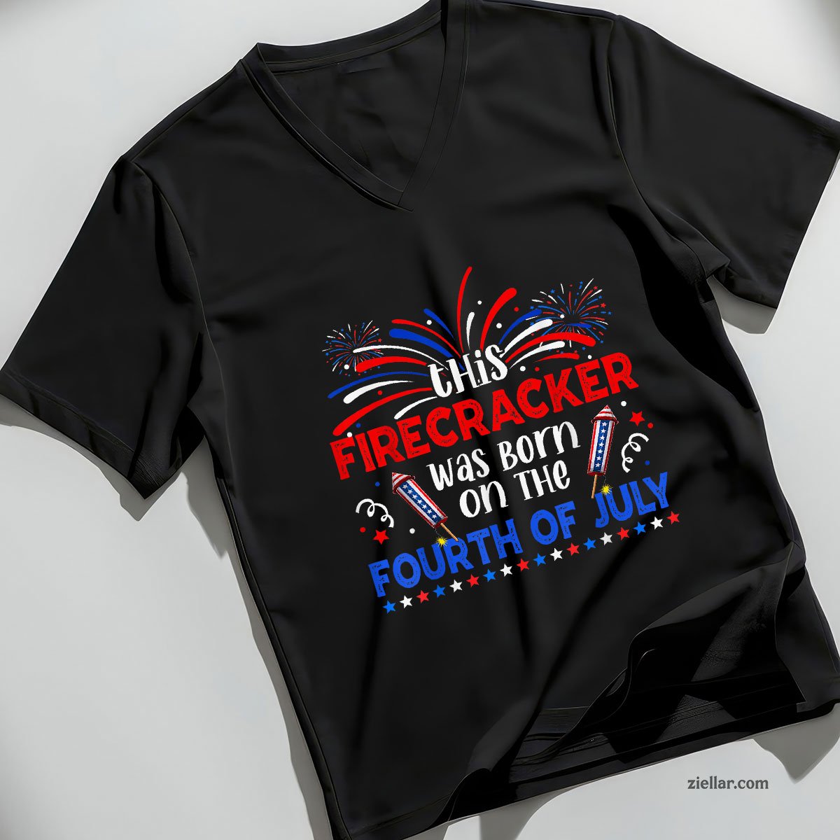 This Firecracker Was Born On The 4th Of July Firework B-day V-Neck Shirt