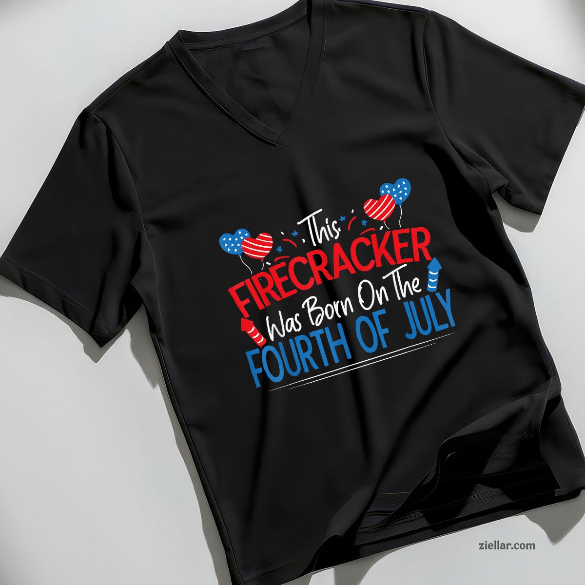 This Firecracker Was Born On The Fourth Of July Birthday V-Neck Shirt