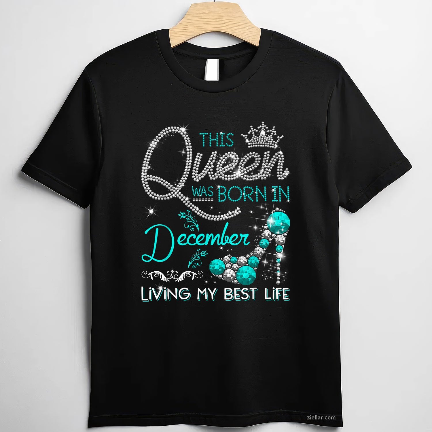 This Queen Was Born in December Tee and T-Shirt, Living My Best Life Birthday Gift T-Shirt for Adults