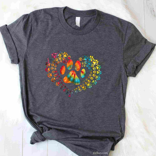 Tie Dye Love Dog Paw Print Heart Animal Lover T-Shirt, Vintage Graphic Tee For Adults Men Women