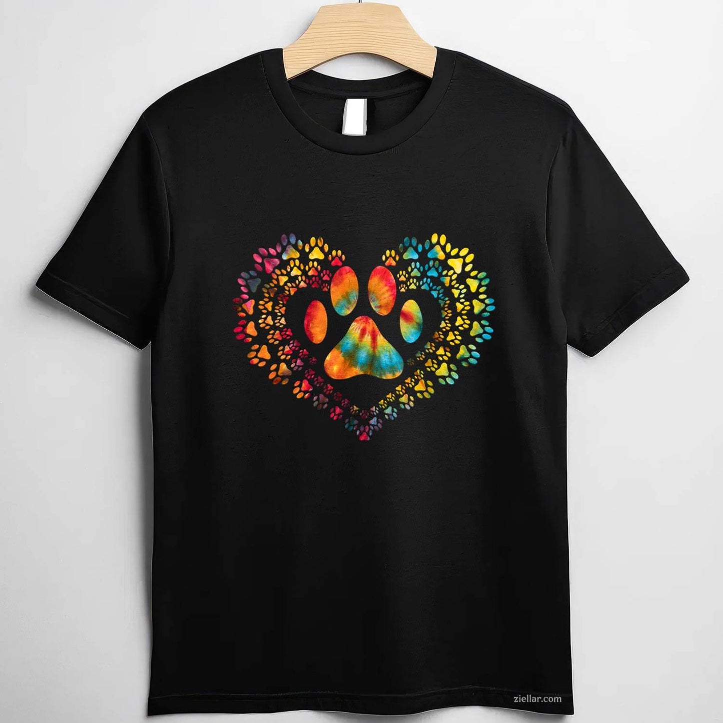 Tie Dye Love Dog Paw Print Heart Animal Lover T-Shirt, Vintage Graphic Tee For Adults Men Women