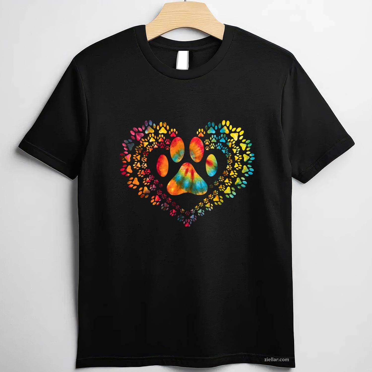Tie Dye Love Dog Paw Print Heart Animal Lover T-Shirt, Vintage Graphic Tee For Adults Men Women