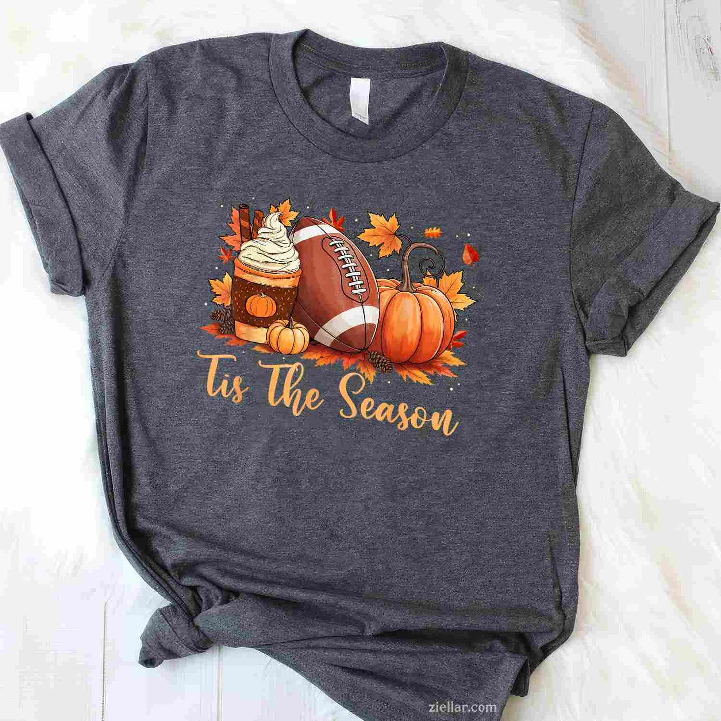 Tis The Season Fall Thanksgiving Pumpkin Spice Football T-Shirt and Tee for Adults Men Women Unisex