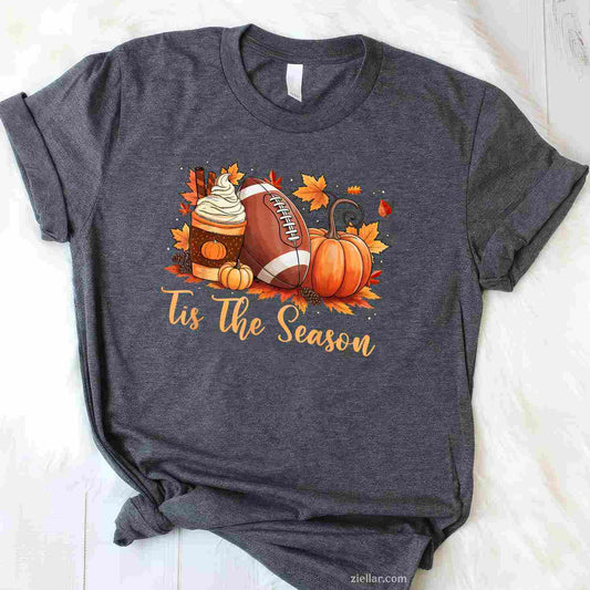 Tis The Season Fall Thanksgiving Pumpkin Spice Football T-Shirt and Tee for Adults Men Women Unisex