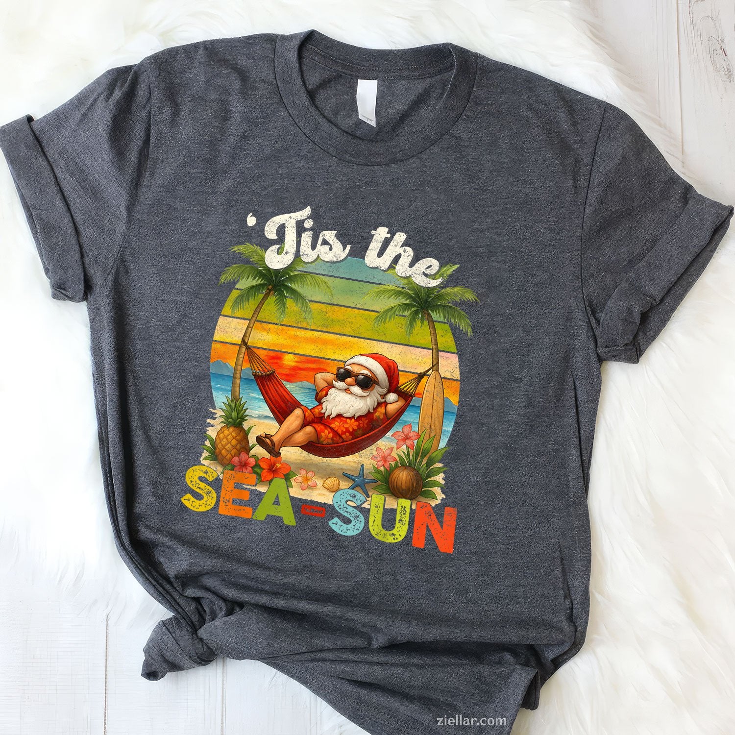 Tis The SeaSun Funny Christmas In July Hawaii Santa Beach