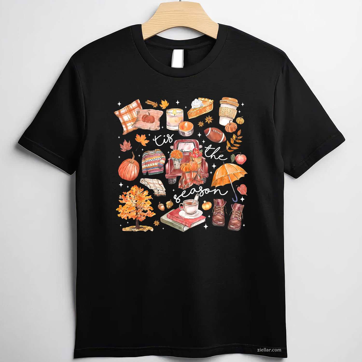 Tis The Season Pumpkin Autumn Fall Y'all Leaves Thanksgiving T-Shirt and Tee for Adults Men Women Unisex