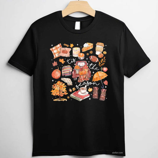 Tis The Season Pumpkin Autumn Fall Y'all Leaves Thanksgiving T-Shirt and Tee for Adults Men Women Unisex