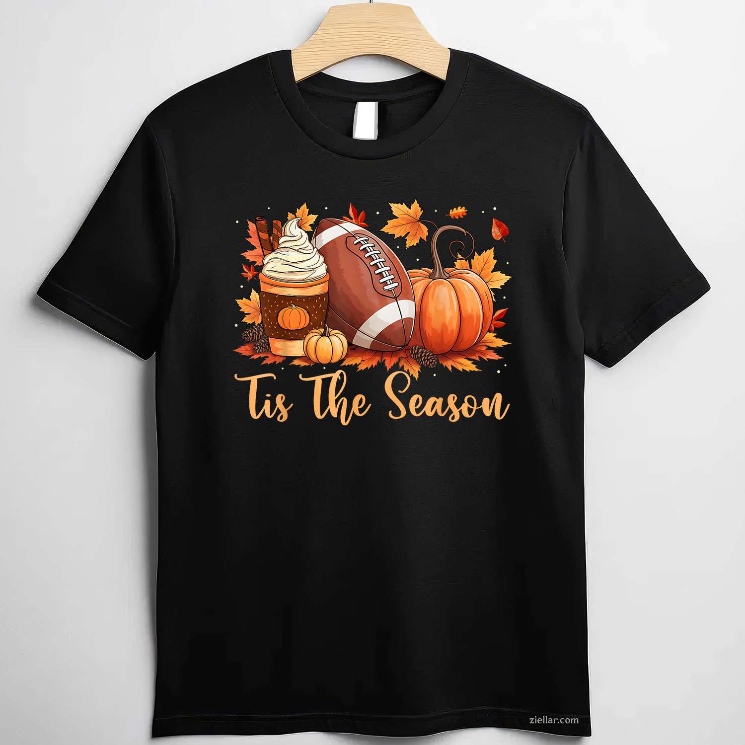 Tis The Season Fall Thanksgiving Pumpkin Spice Football T-Shirt and Tee for Adults Men Women Unisex