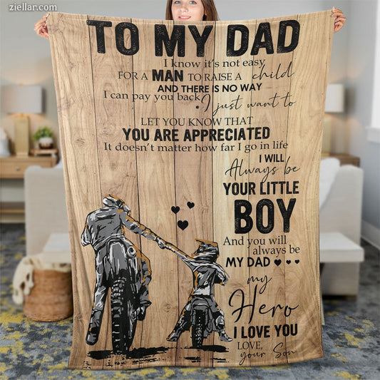 To My Dad Quilt Blanket, Fleece Blanket Gift from Son with Father and Son Design