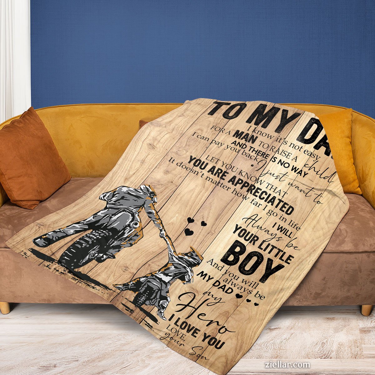 To My Dad Quilt Blanket, Fleece Blanket Gift from Son with Father and Son Design