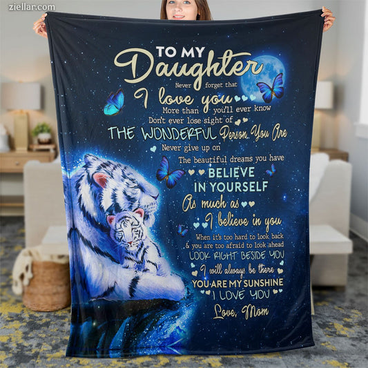 To My Daughter Quilt Blanket, Fleece Blanket Lion Design Inspirational Gift from Dad