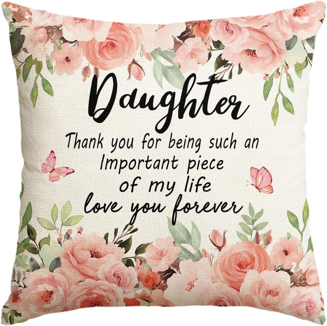 To My Daughter Floral Pillow Case, Cushion Gift from Mum & Dad for Birthday or Christmas