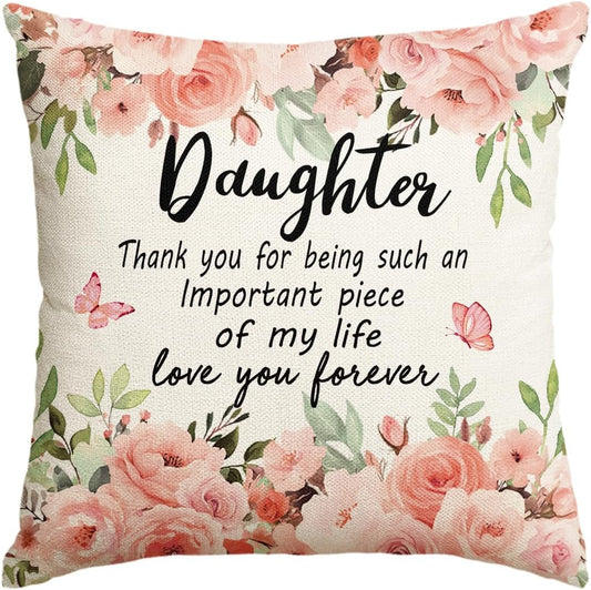 To My Daughter Floral Pillow Case, Cushion Gift from Mum & Dad for Birthday or Christmas