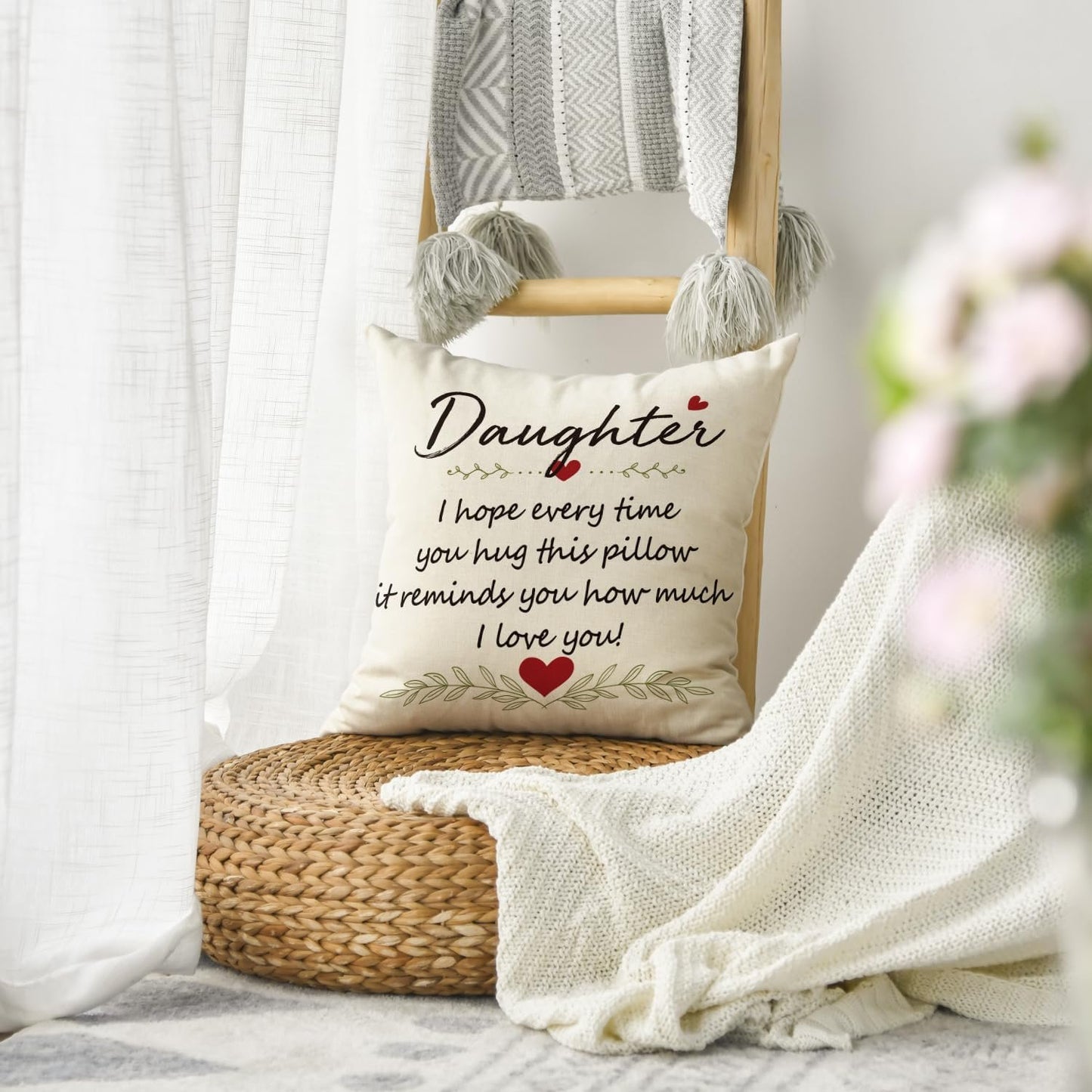 To My Daughter Hug Throw Pillow Case, Emotional Gift from Parents, Birthday or Holiday Cushion