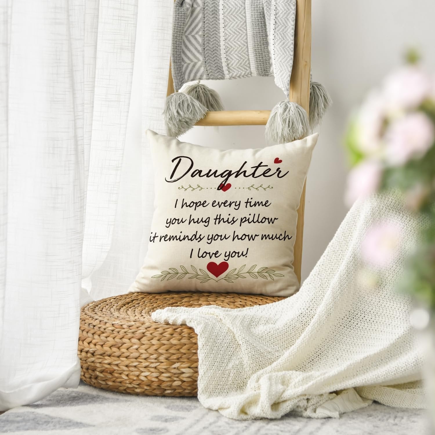 To My Daughter Hug Throw Pillow Case, Emotional Gift from Parents, Birthday or Holiday Cushion