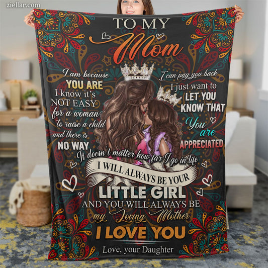 To My Mom Quilt Blanket, Fleece Blanket Gift from Daughter with Horse and Floral Design