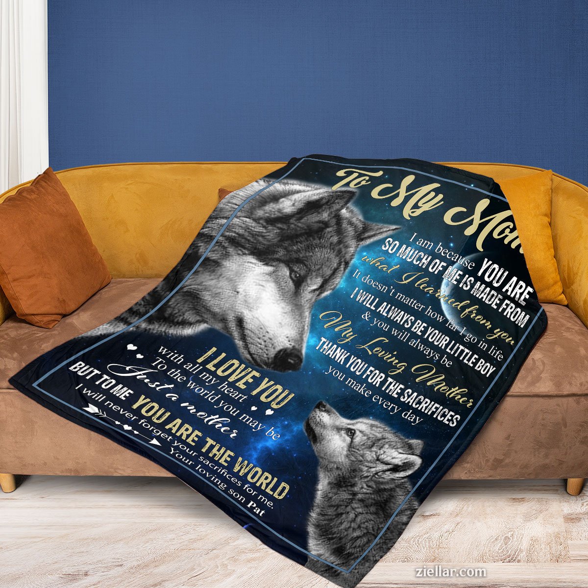 To My Mom Quilt Blanket, Fleece Blanket Wolf Design Heartwarming Gift from Daughter