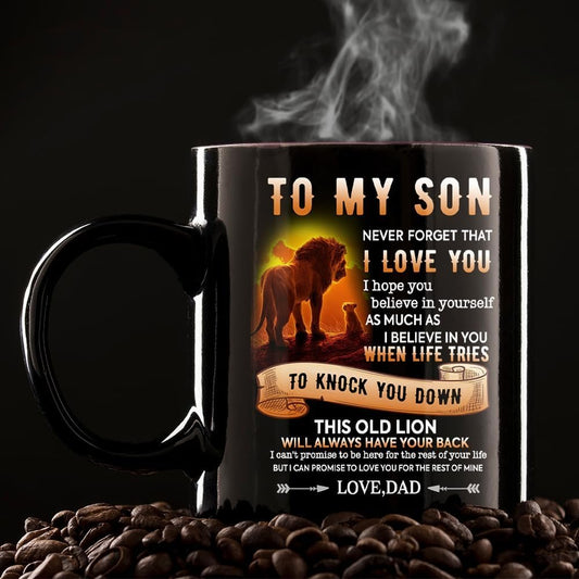 To My Son Mug Gift from Dad, Lion Design Birthday, Christmas, Farewell Cup 11 Oz
