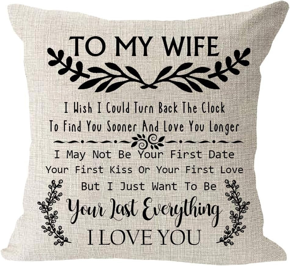To My Wife Anniversary Pillow Case, Romantic Gift for Her, Sofa Cushion for Birthday Cotton Linen