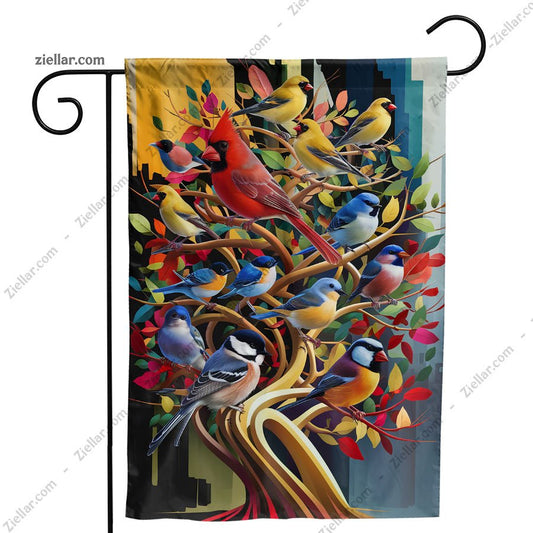 Tree Birds Garden Flag 12x18 Inch Double Sided Burlap Yard Banner Outdoor Decor