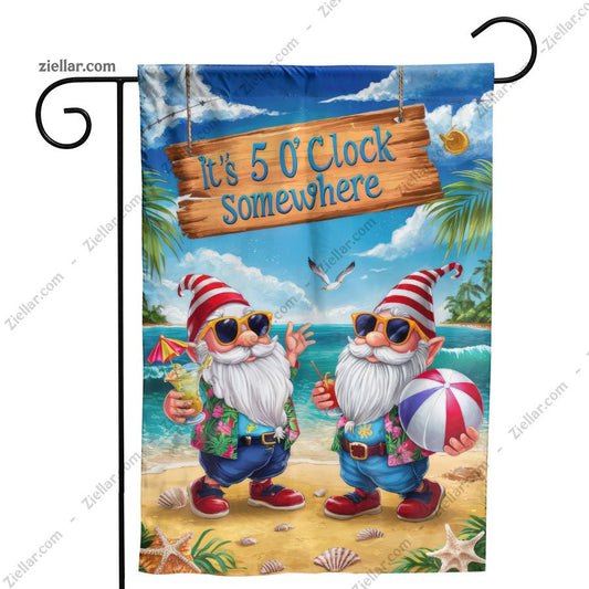 Tropical Beach Gnomes with _It’s 5 O’Clock Somewhere_ Sign Summer Decor Gift