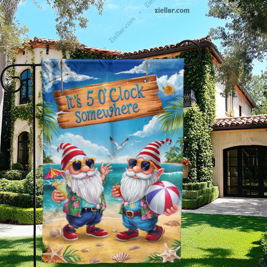 Tropical Beach Gnomes with _It’s 5 O’Clock Somewhere_ Sign Summer Decor Gift