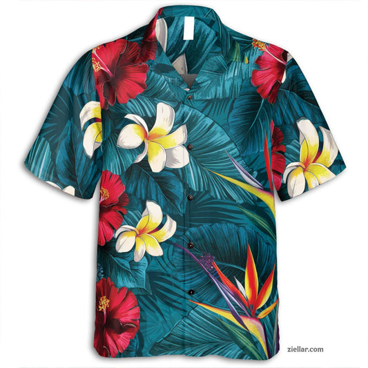 Tropical Floral Hawaiian Shirt Tee, Colorful Summer Vacation Outfit