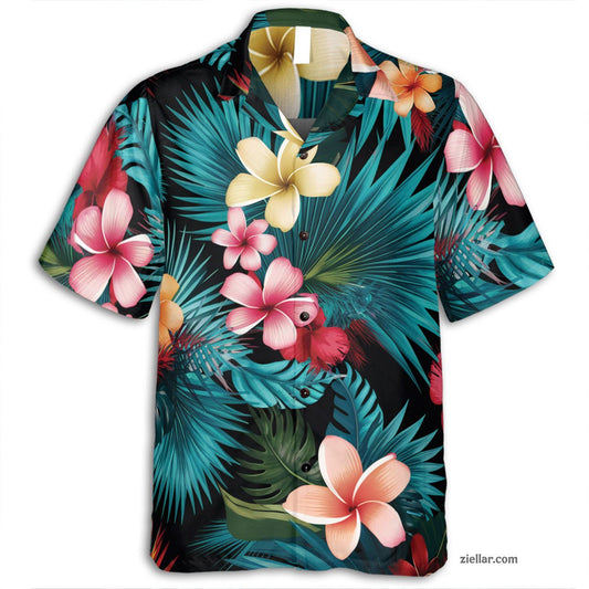 Tropical Floral Paradise Hawaiian Shirt Tee, Beach Outfit Gift for Adults