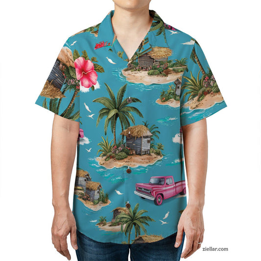 Tropical Island Truck Hawaiian Shirt and Tee, Summer Beachwear for Adults
