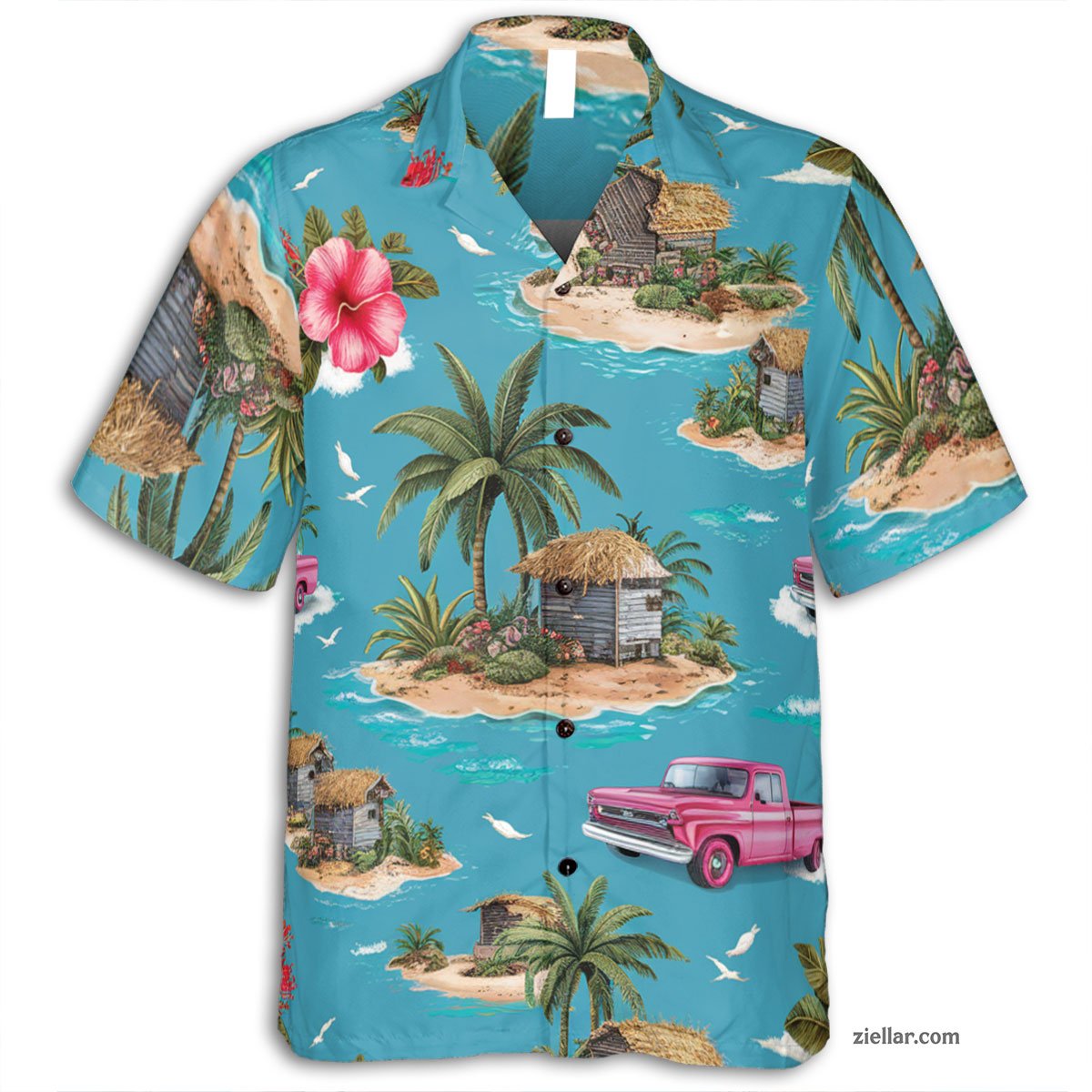 Tropical Island Truck Hawaiian Shirt and Tee, Summer Beachwear for Adults