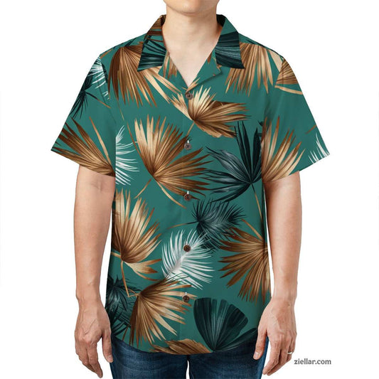 Tropical Palm Fan Print Hawaiian Shirt and Tee, Summer Beach Shirt Unisex
