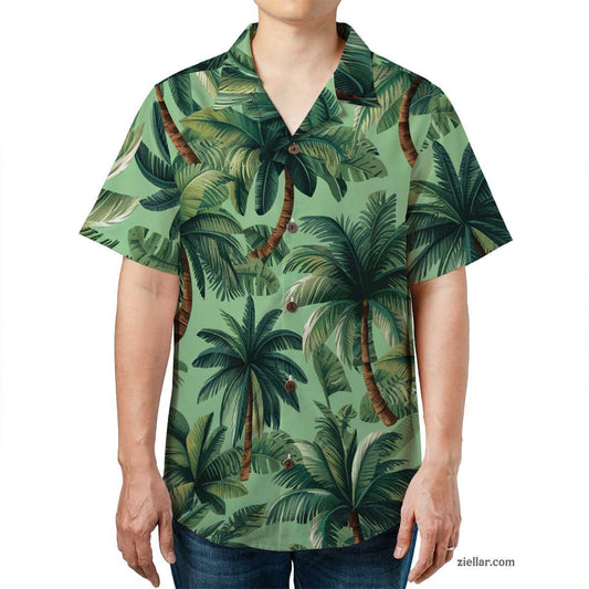 Tropical Palm Leaf Hawaiian Shirt and Tee, Black Blue Summer Beachwear