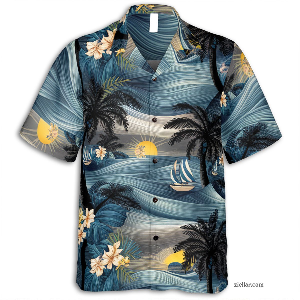 Tropical Palm Tree Sunset Hawaiian Shirt Tee, Vacation Outfit for Adults