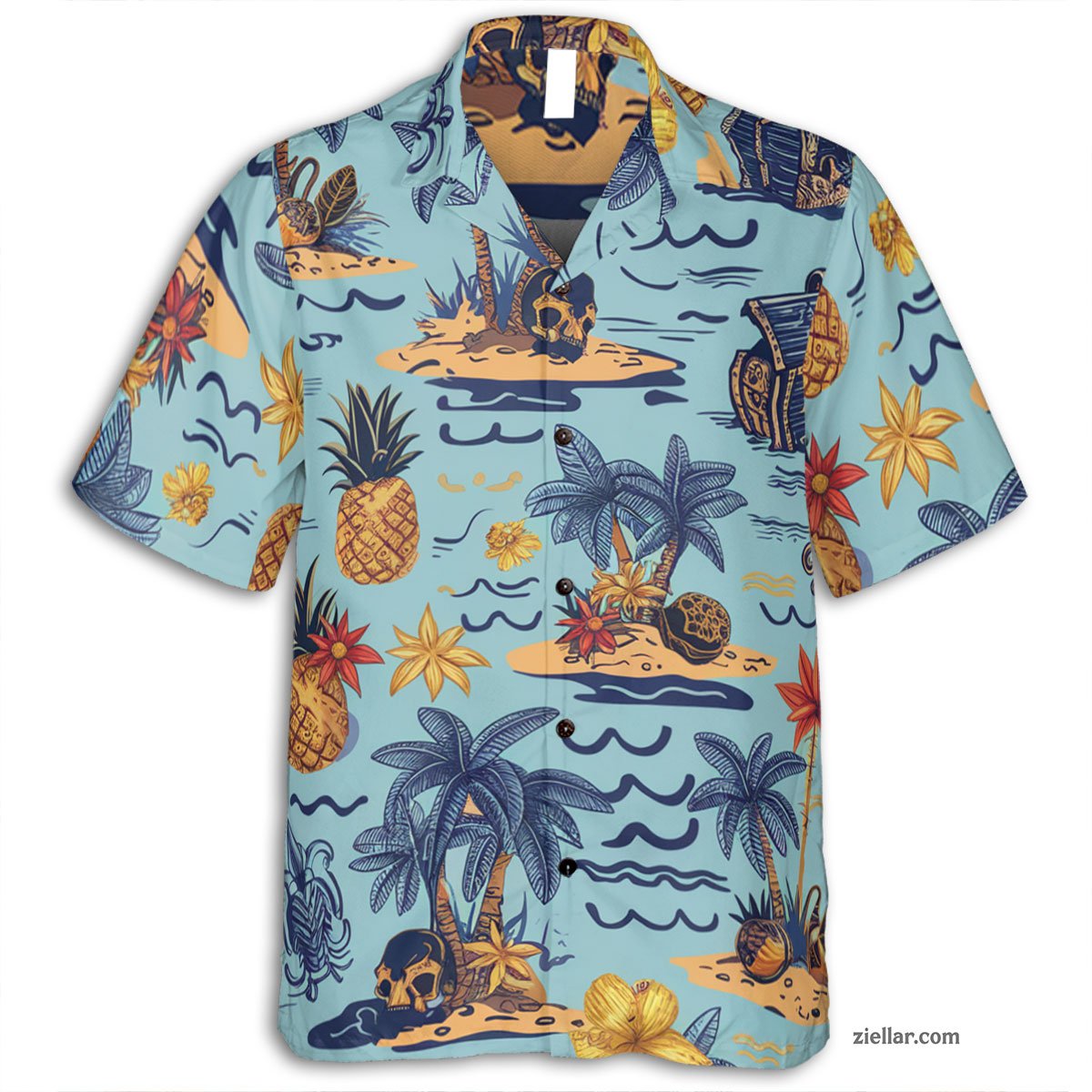 Tropical Paradise Hawaiian Shirt Tee, Sky Blue Aloha Vacation Shirt