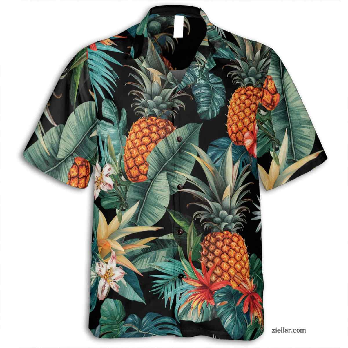 Tropical Pineapple Leaves Hawaiian Shirt Tee, Blue Aloha Vacation Shirt