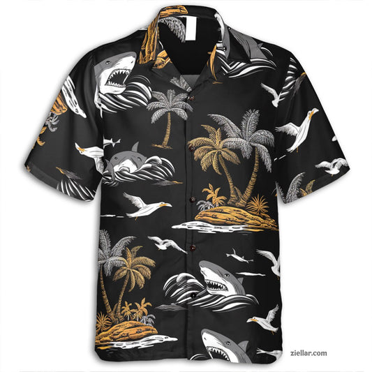 Tropical Shark Hawaiian Shirt and Tee, Stylish Beach Party Outfit Gift