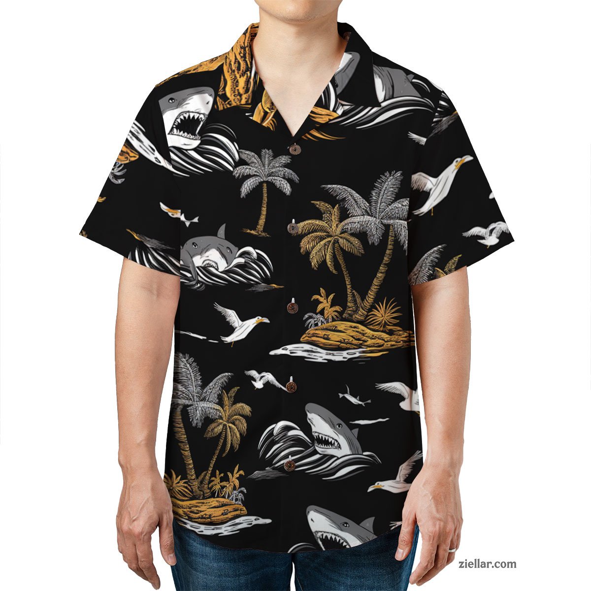 Tropical Shark Hawaiian Shirt and Tee, Stylish Beach Party Outfit Gift