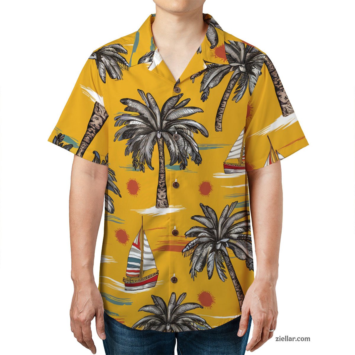 Tropical Sailboat Hawaiian Shirt Tee, Summer Vacation Gift for Men Women
