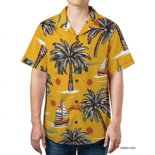 Tropical Sailboat Hawaiian Shirt Tee, Summer Vacation Gift for Men Women
