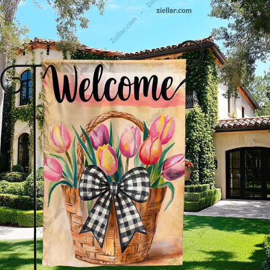 Tulips Floral Spring House Flag 28x40 Inch, Double Sided Outdoor Welcome Flag