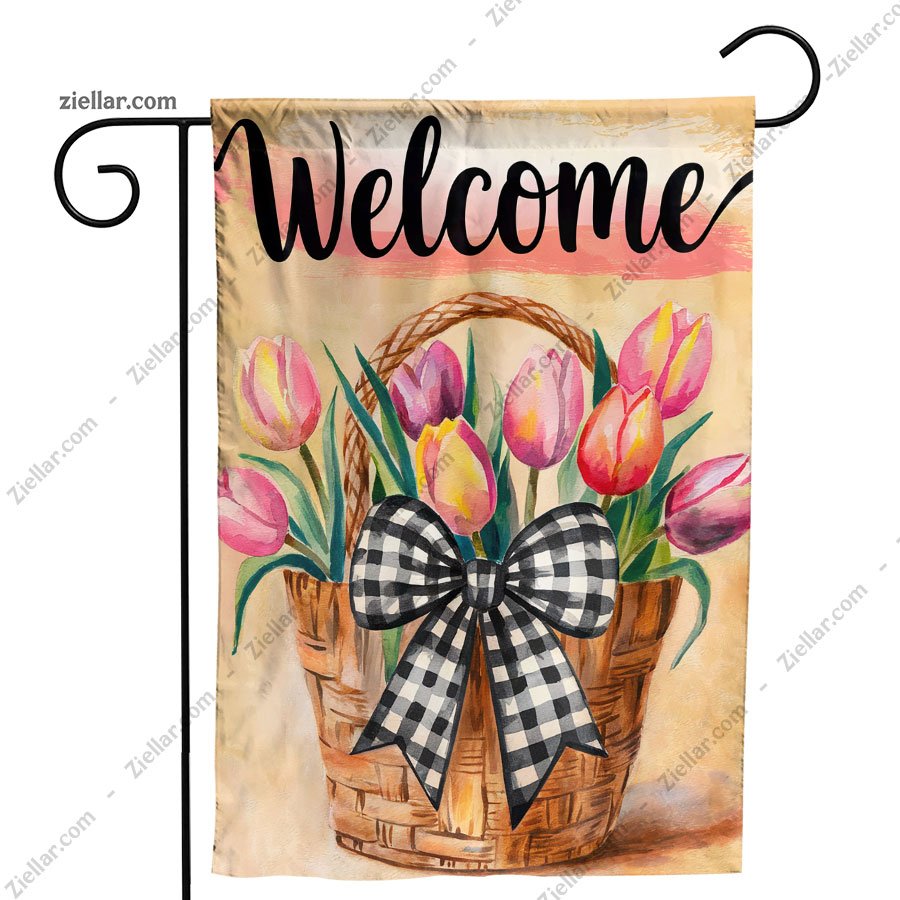 Tulips Floral Spring House Flag 28x40 Inch, Double Sided Outdoor Welcome Flag