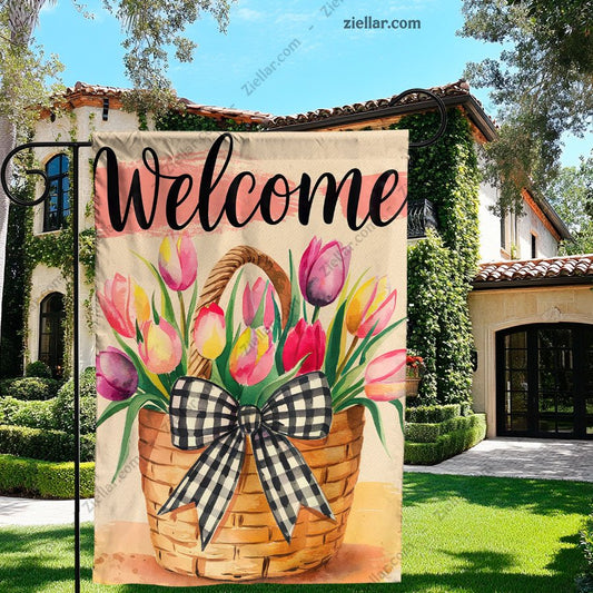 Tulips Spring House Flag 28x40 Inch, Double Sided Outdoor Floral Yard Flag