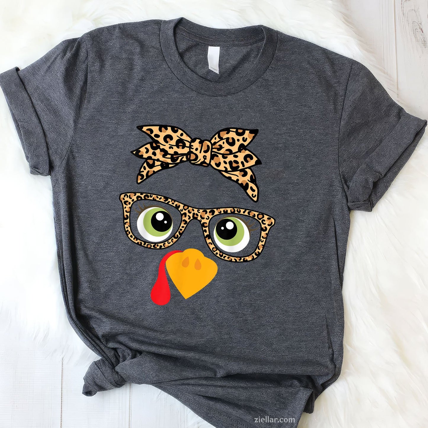Turkey Face Glasses Tee and T-Shirt, Leopard Print Thanksgiving T-Shirt for Women Adults